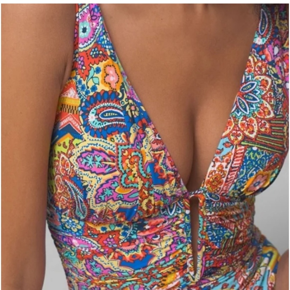 Bleu Rod Beattie multi color paisley one piece swimsuit